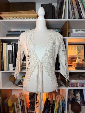 Crocheted Tie-Front Boho Cardigan Lotta Stensson